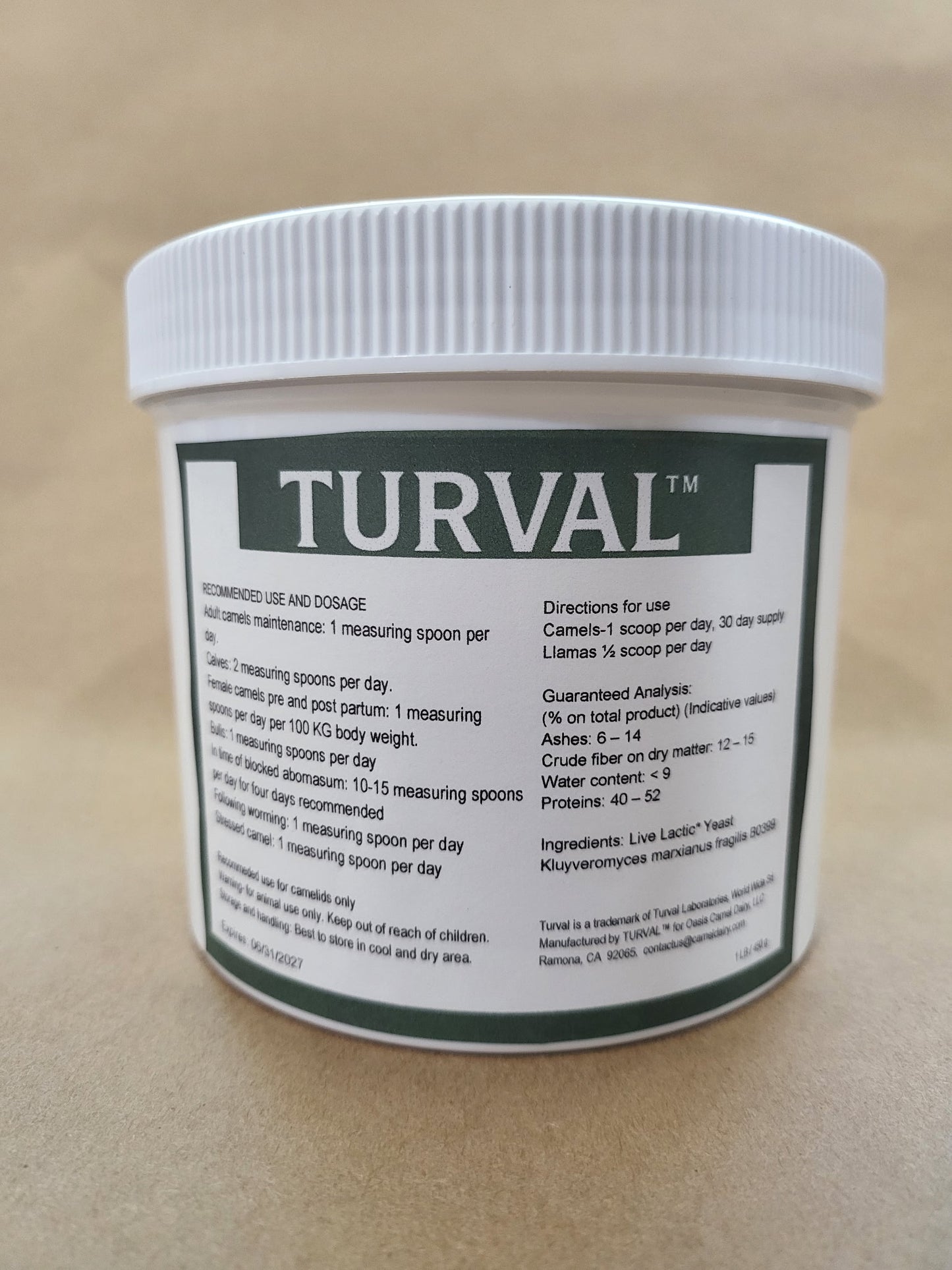 Turval Probiotic Suppliment Powder for Camels: 1/2 lb and 1 lb size