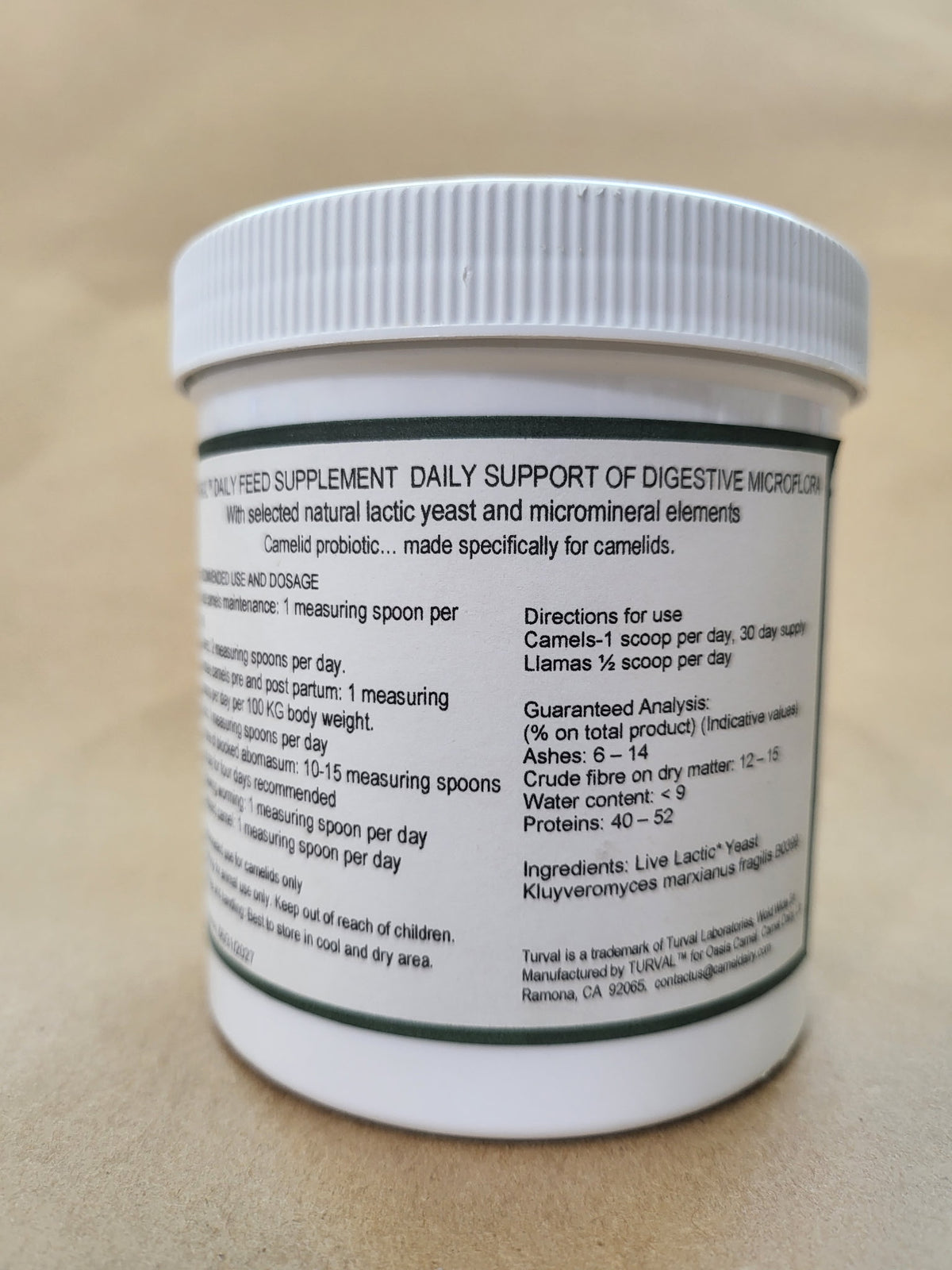 Turval Probiotic Suppliment Powder for Camels: 1/2 lb and 1 lb size